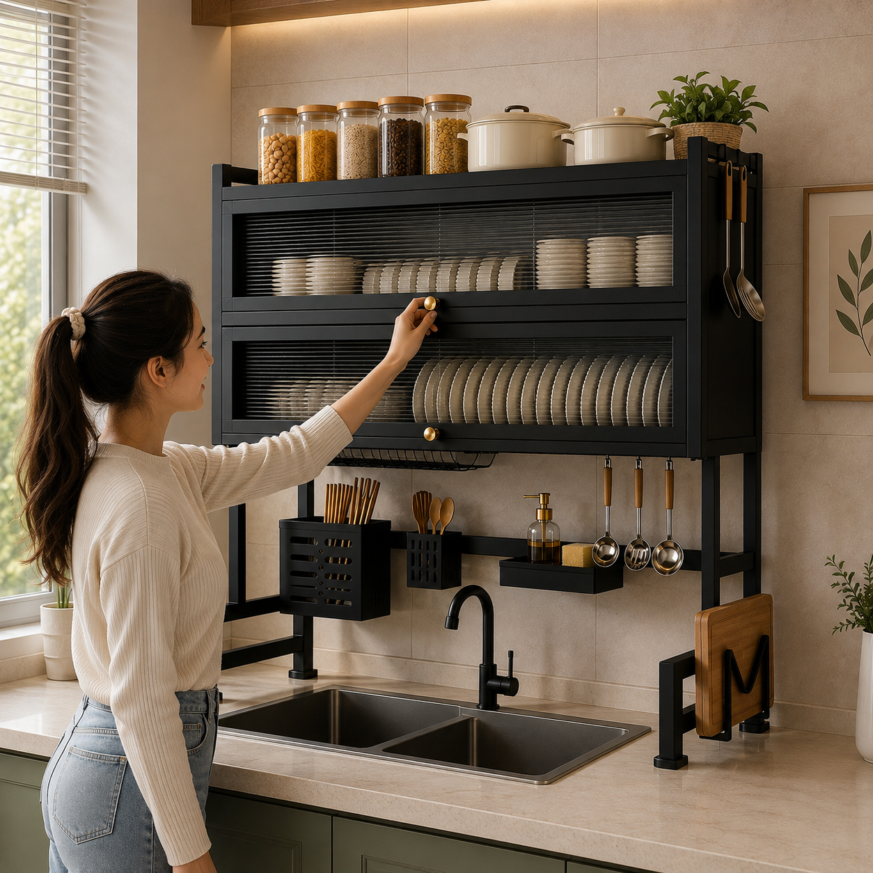 Over Sink Kitchen Storage Rack – Double Layer Black