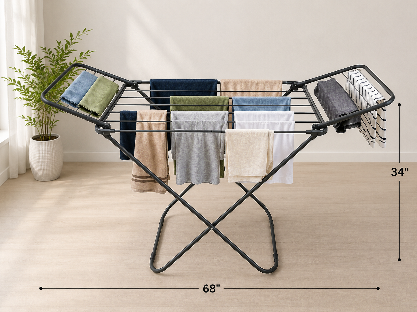 Heavy Duty Foldable Clothes Drying Rack – Rust-Resistant Laundry Airer with 68" Drying Space