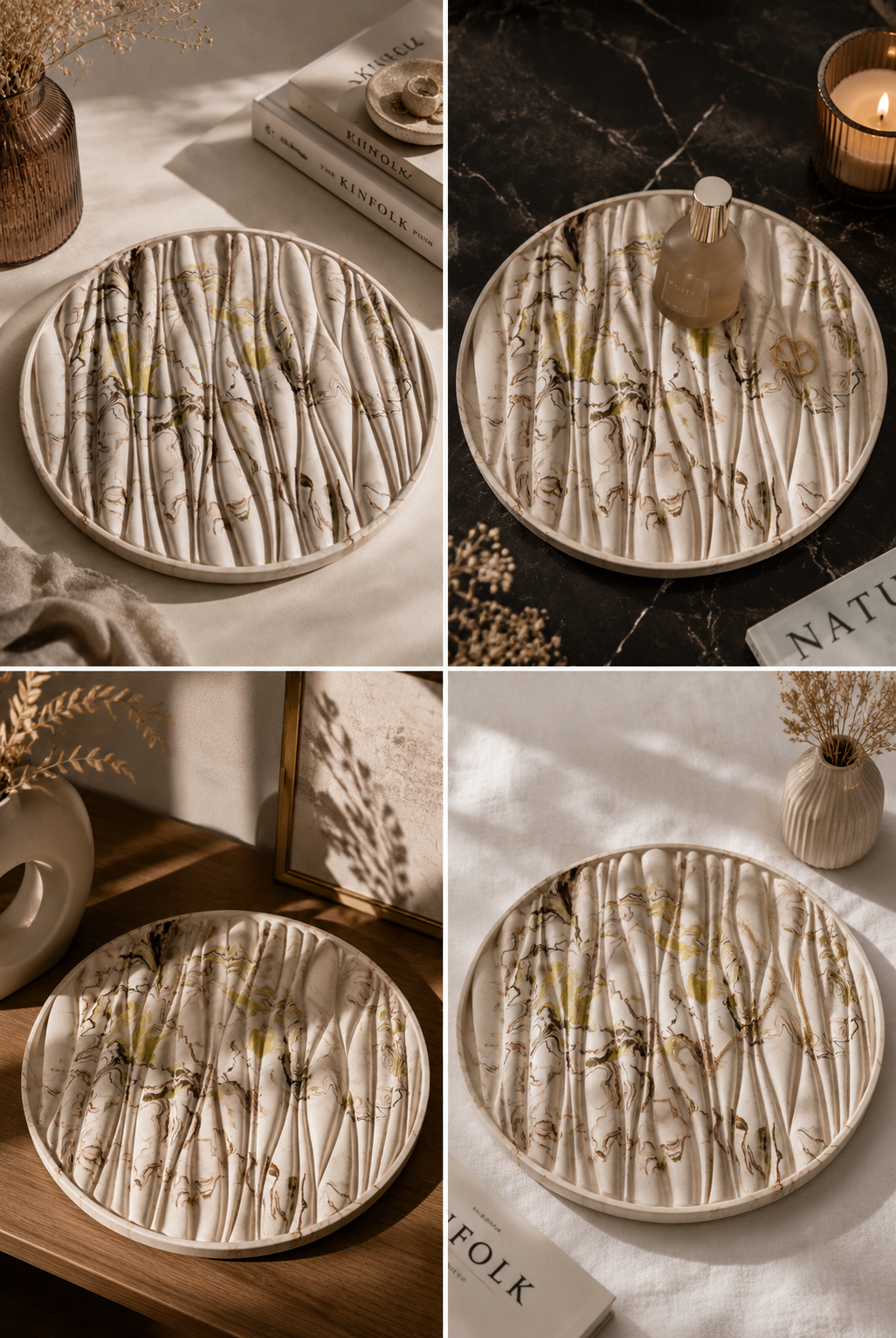 Marble Wave Decorative Tray | Modern Round Catchall Tray for Home Décor, Jewelry & Candles
