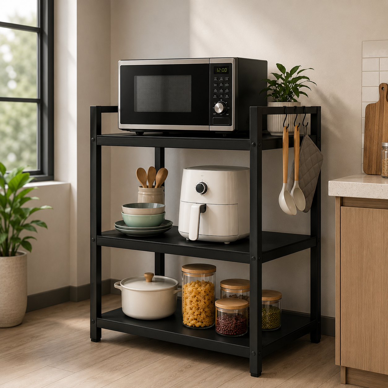 3-Tier Kitchen Storage Rack with Microwave Stand | Metal Rack