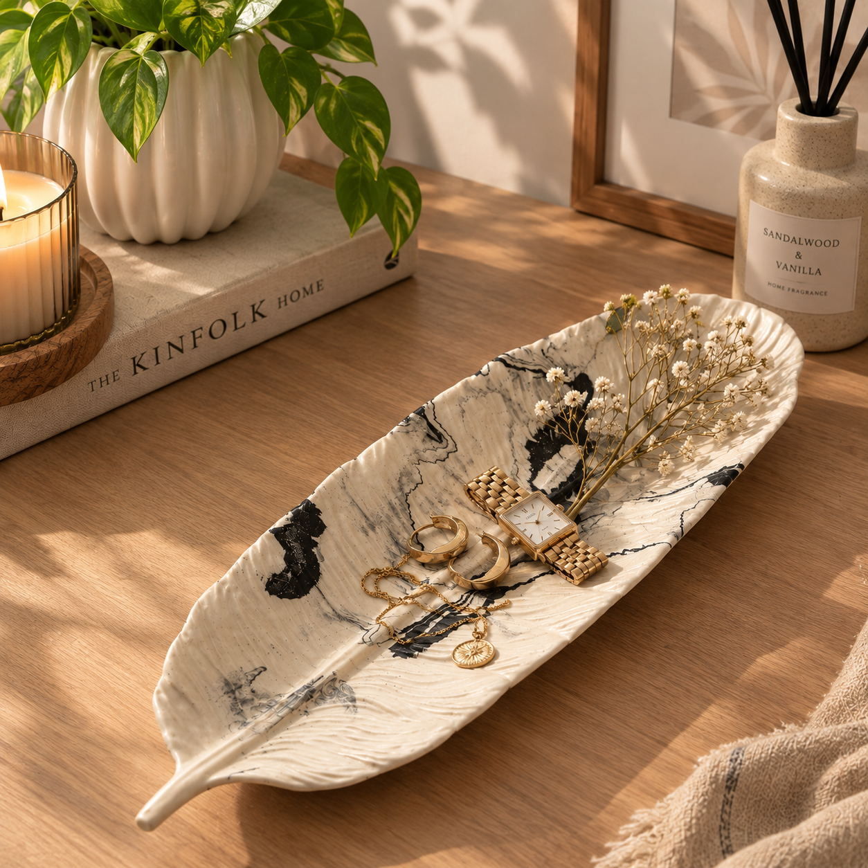 Marble Leaf Decorative Tray