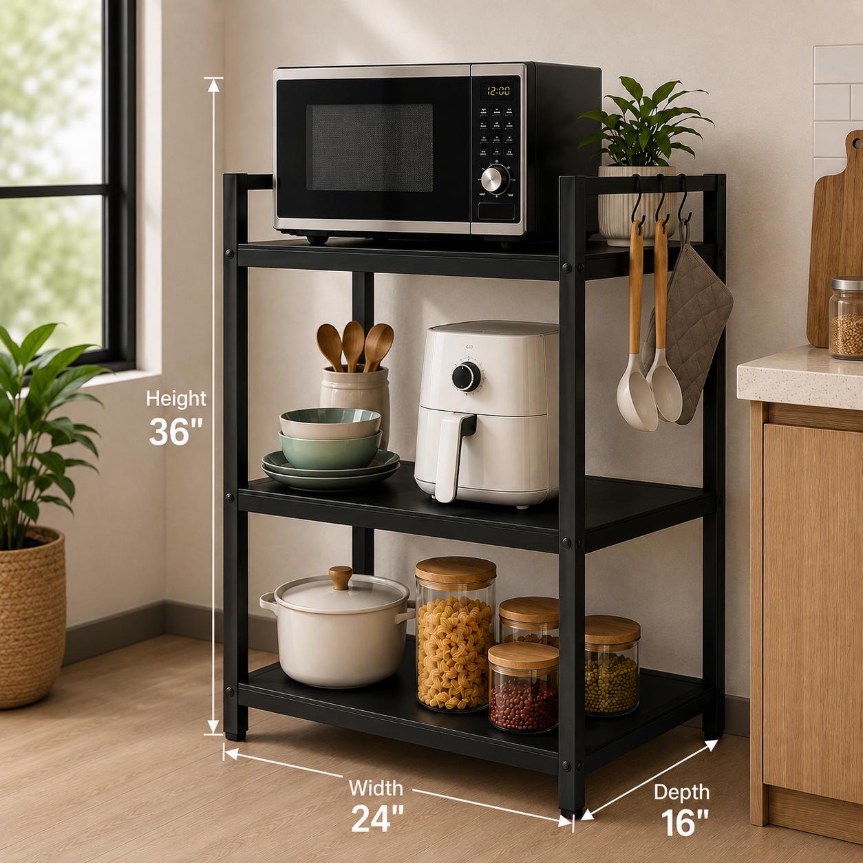 3-Tier Kitchen Storage Rack with Microwave Stand | Metal Rack
