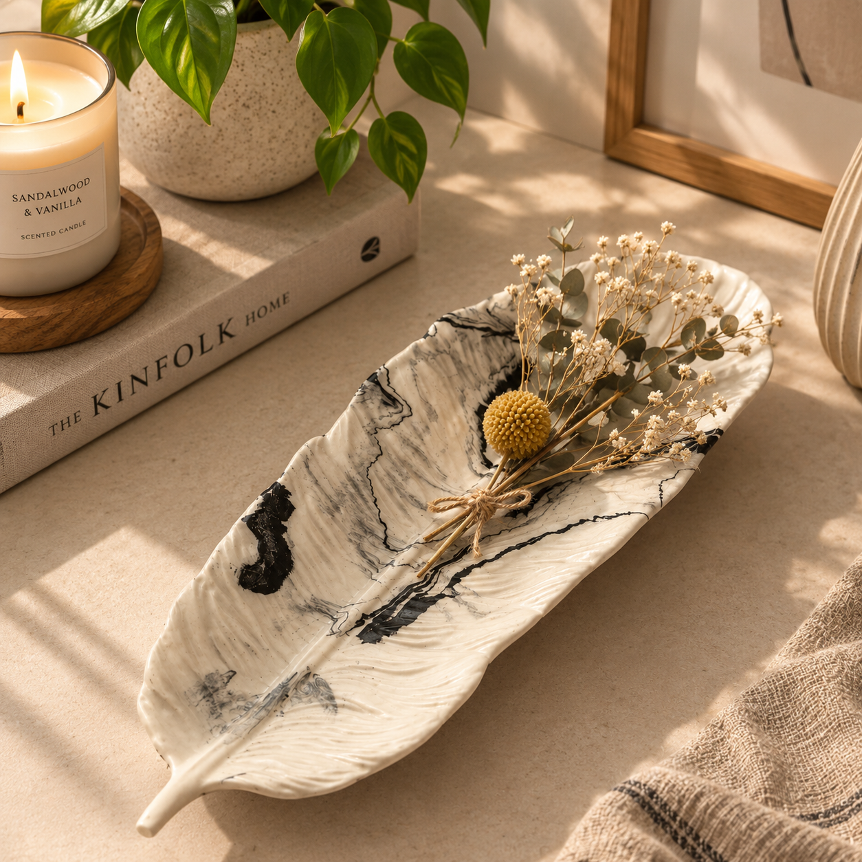 Marble Leaf Decorative Tray