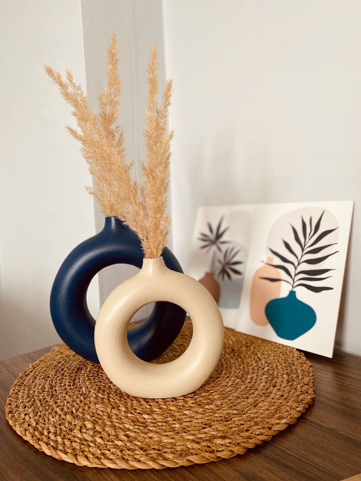 Nordic Donut Ceramic Vase Set (Pack of 2) – Modern Pampas Grass Decorative Vases | Minimalist Home Décor