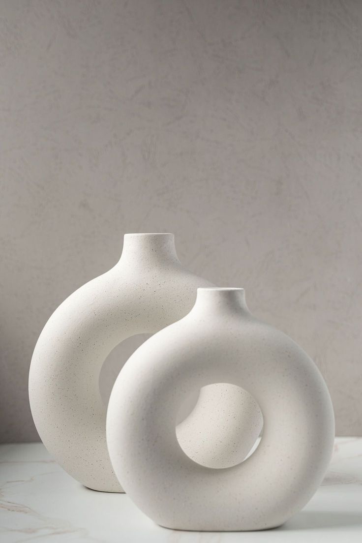 Nordic Donut Ceramic Vase Set (Pack of 2) – Modern Pampas Grass Decorative Vases | Minimalist Home Décor