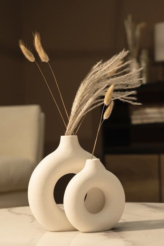 Nordic Donut Ceramic Vase Set (Pack of 2) – Modern Pampas Grass Decorative Vases | Minimalist Home Décor