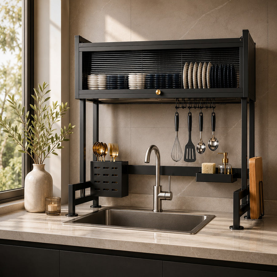 Over Sink Dish Drying Rack with Utensil Holder