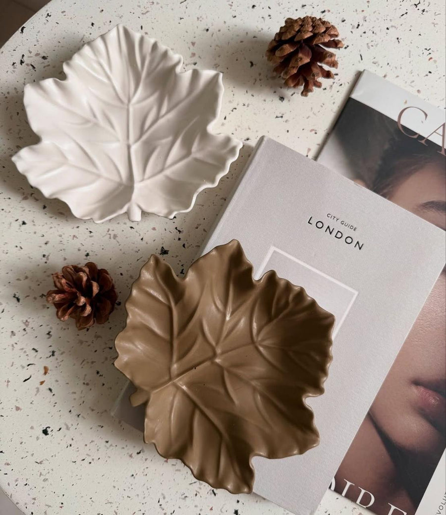 Ceramic Leaf Trinket Dish | Decorative Jewelry Tray for Rings, Keys & Home Décor