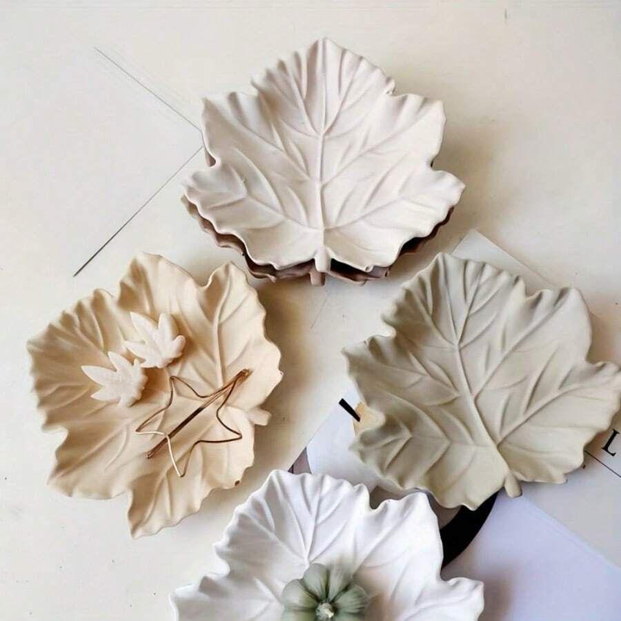 Ceramic Leaf Trinket Dish | Decorative Jewelry Tray for Rings, Keys & Home Décor