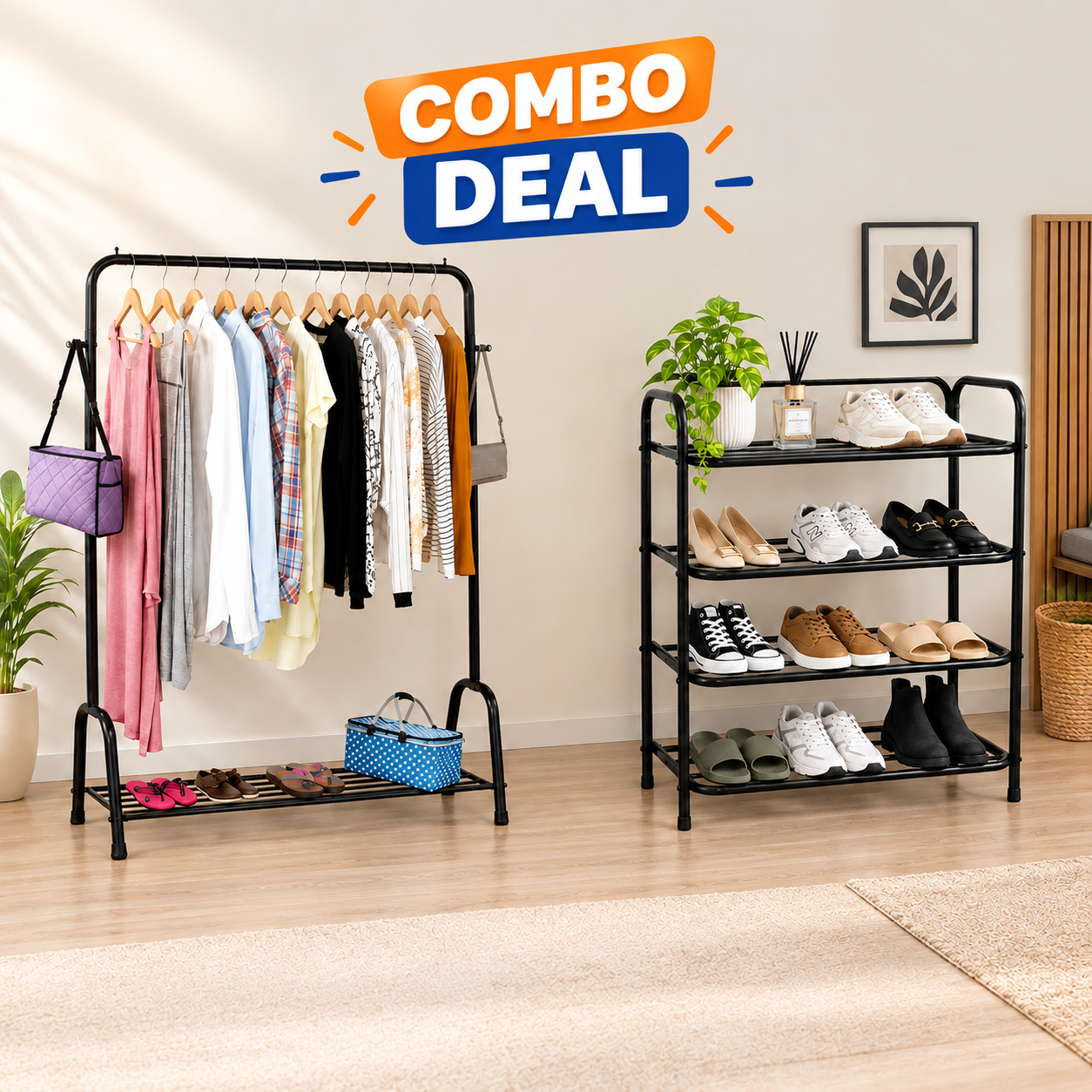 Clothing & Shoe Rack Combo